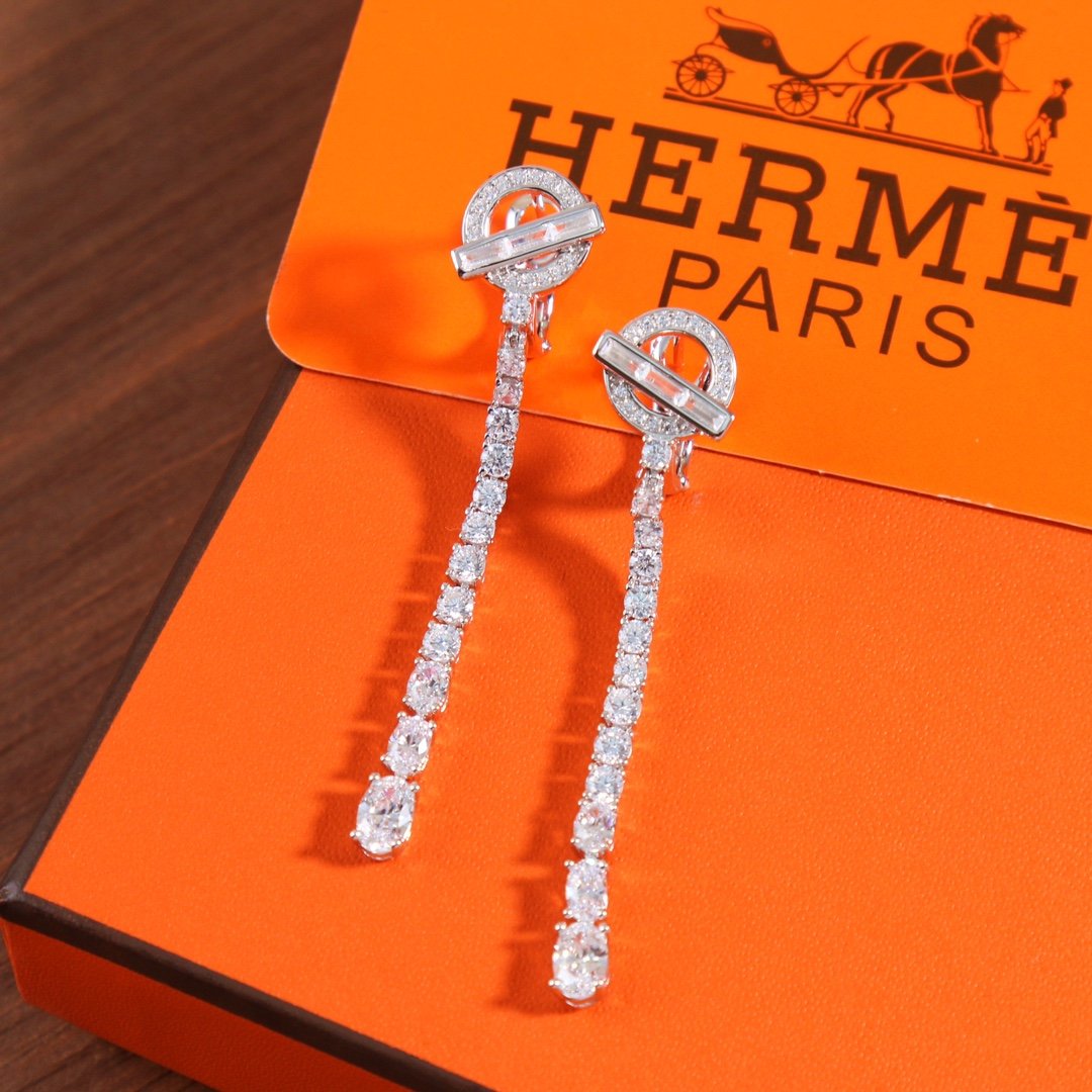 HERMES Full Diamond OT Earrings - Image 5