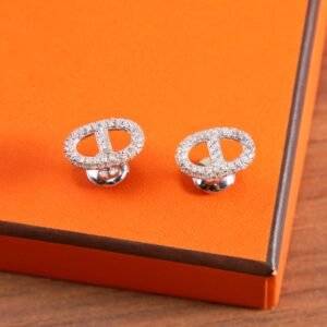 HERMES Full Diamond Pig Nose Earrings