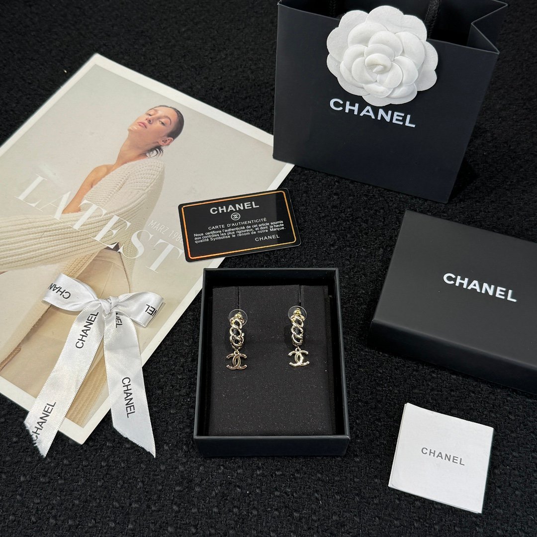 Chanel C2 Double C Black Leather Rope Earrings - Image 2