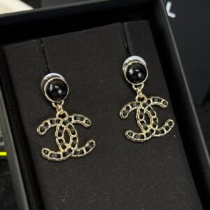 Chanel C2 Double C Black Leather Rope Earrings