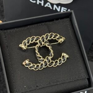 Chanel Double C Black Leather Rope Brooch