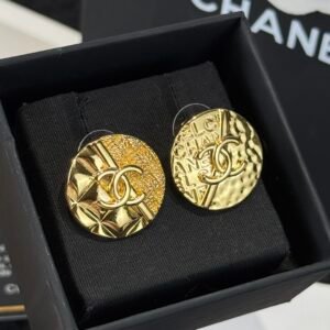 Chanel C1 Double C Gold Letter Disc Lava Earrings