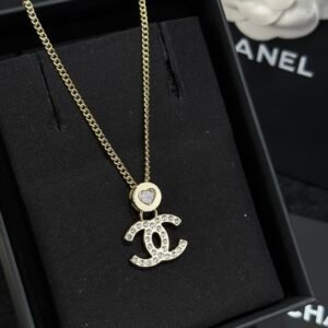 Chanel Double C Round Peach Heart Love Necklace
