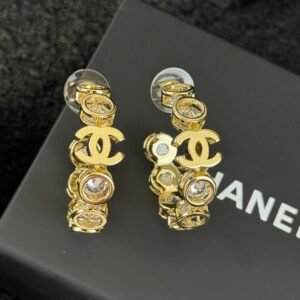Chanel Half Round Double C Round Diamond Earnail Earrings