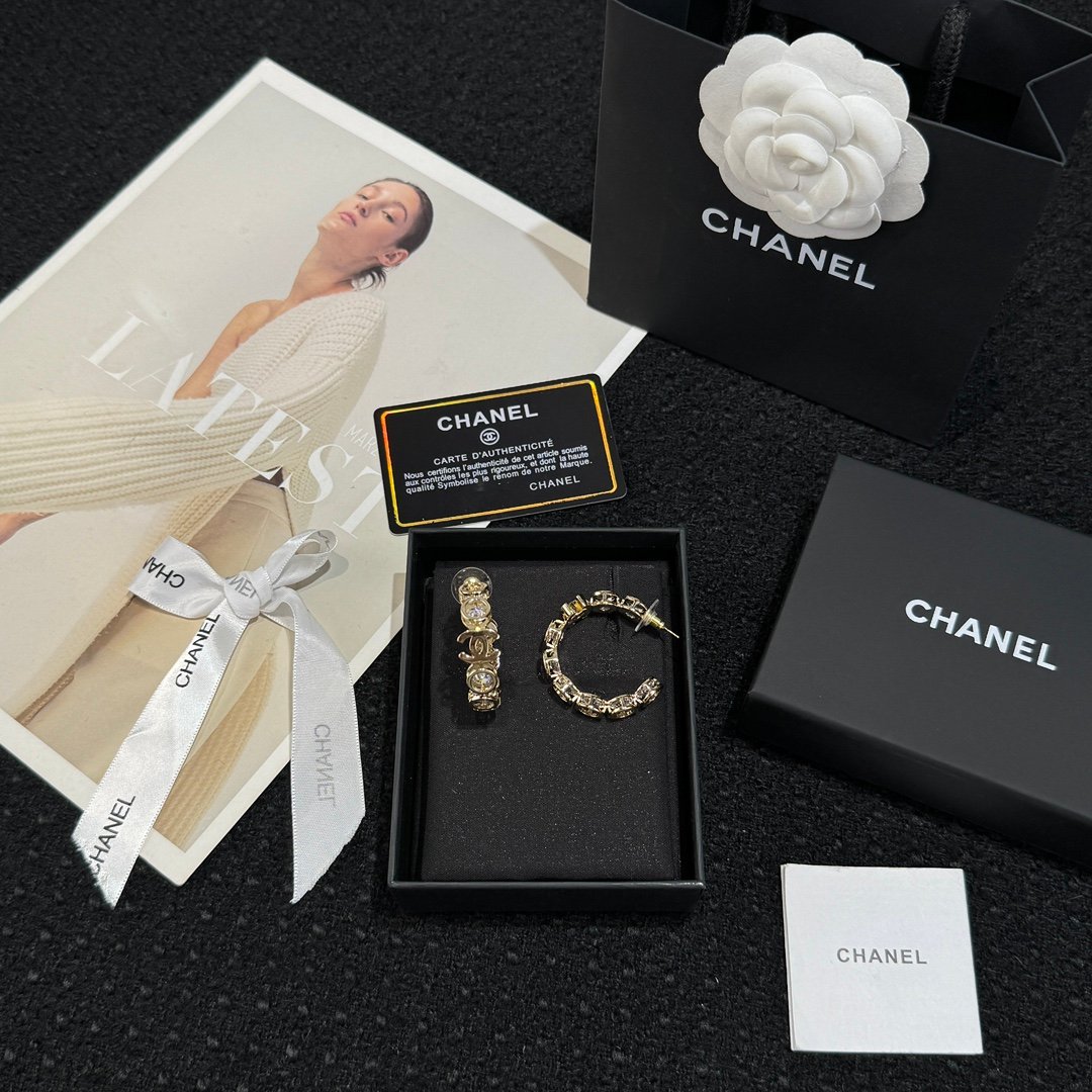 Chanel Half Round Double C Round Diamond Earnail Earrings - Image 2