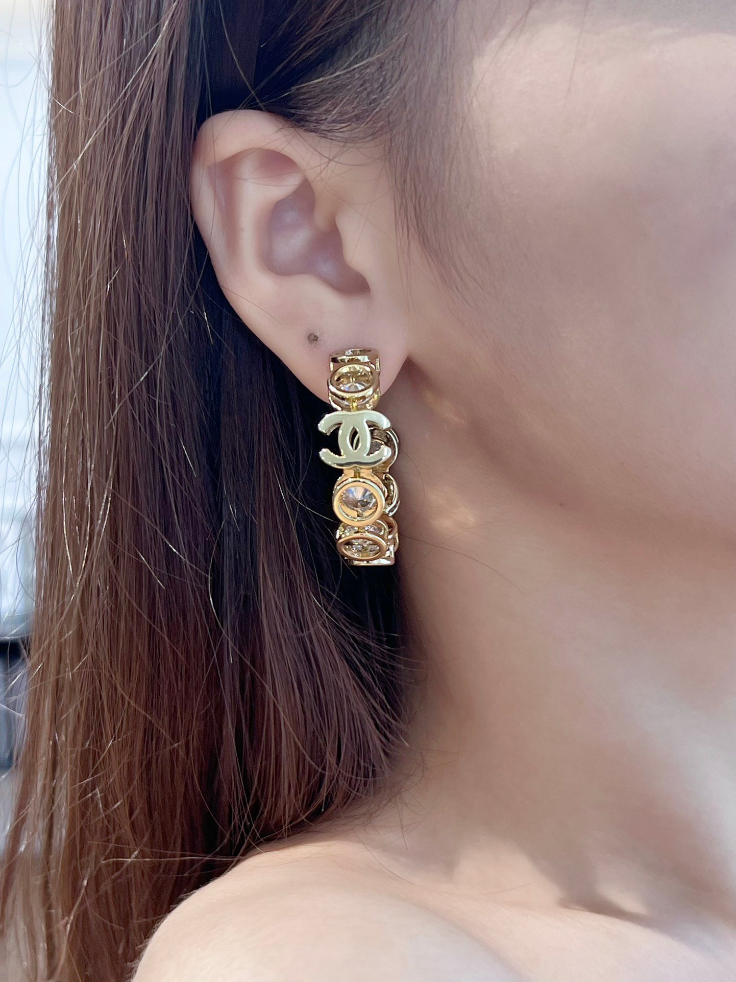 Chanel Half Round Double C Round Diamond Earnail Earrings - Image 3