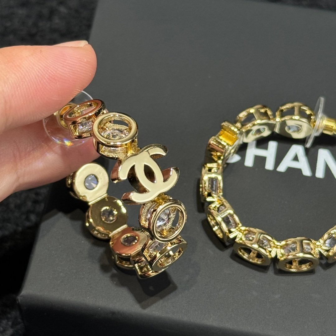Chanel Half Round Double C Round Diamond Earnail Earrings - Image 4