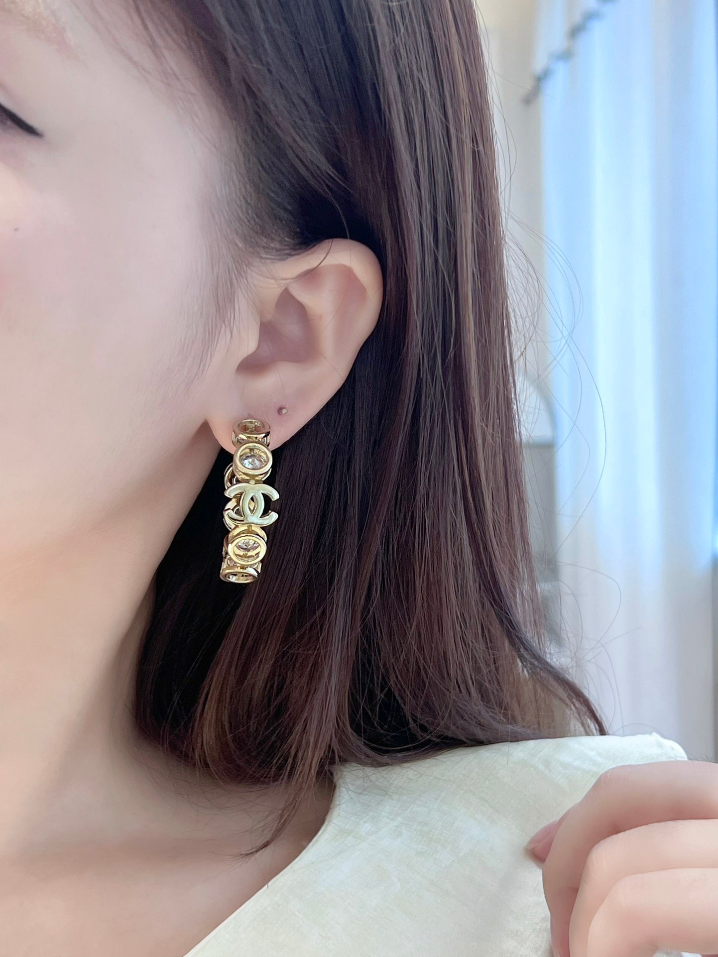 Chanel Half Round Double C Round Diamond Earnail Earrings - Image 5