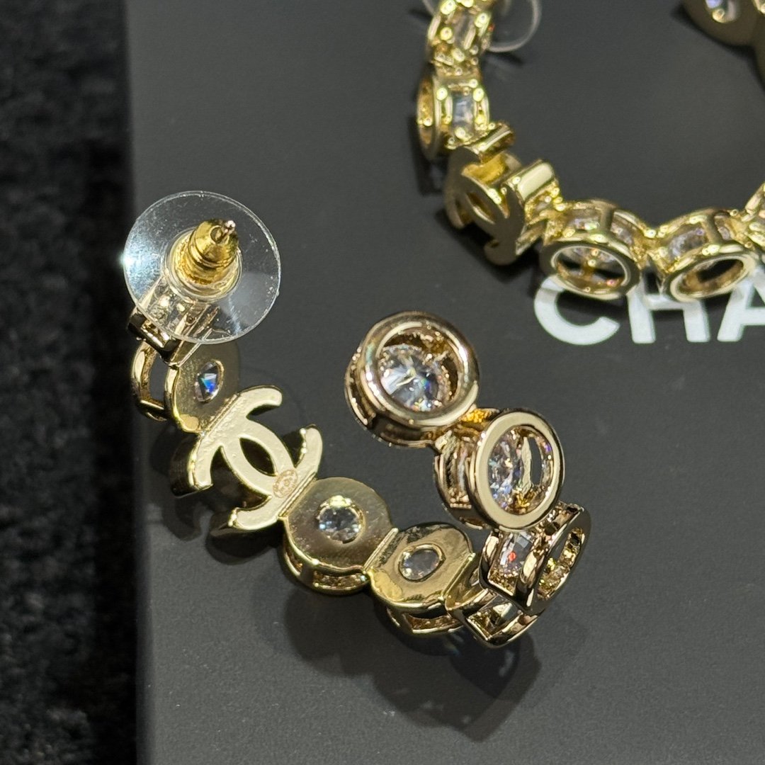 Chanel Half Round Double C Round Diamond Earnail Earrings - Image 6
