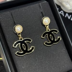 Chanel C2 Double C Black Earnail Earrings