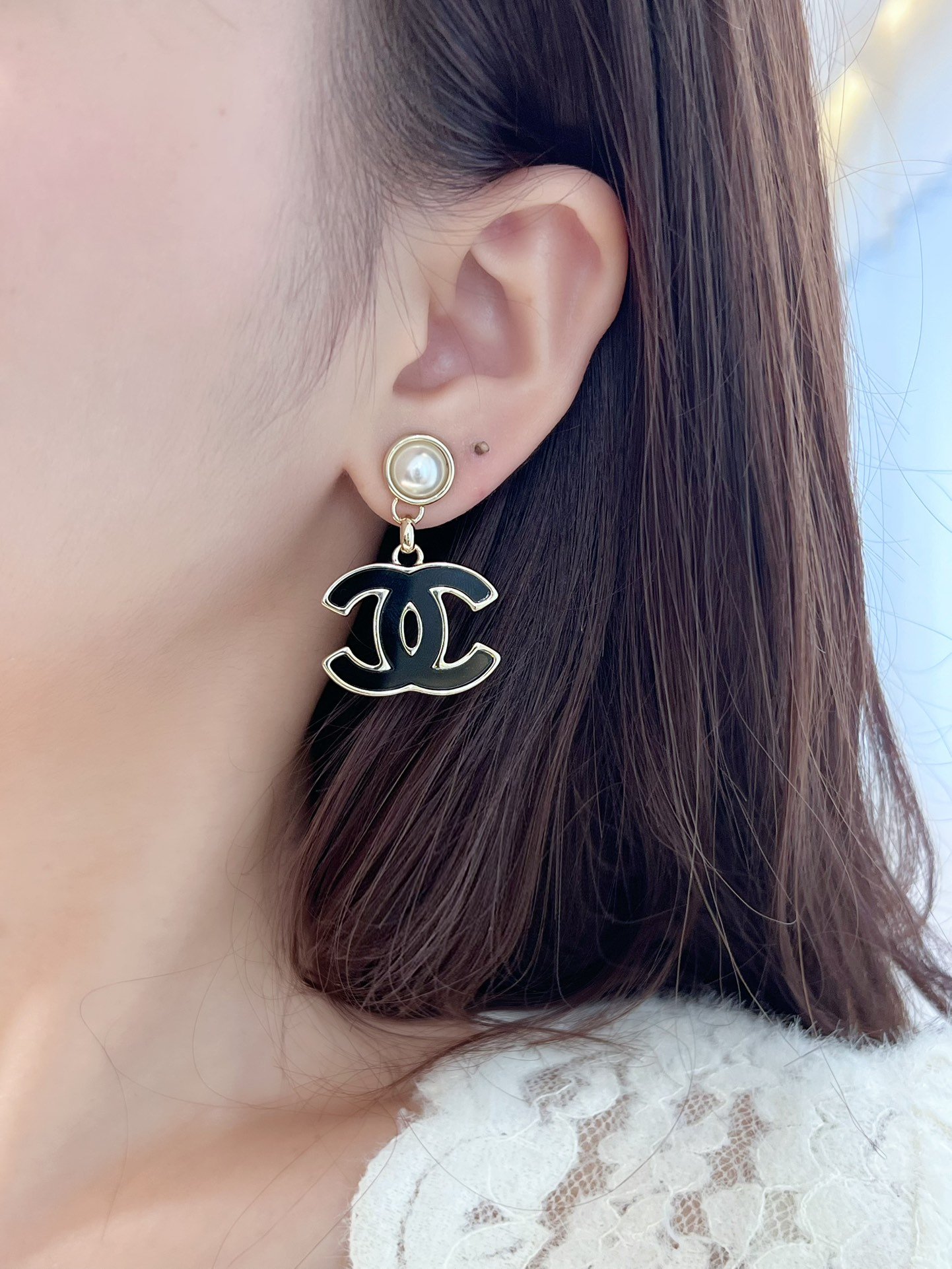 Chanel C2 Double C Black Earnail Earrings - Image 5