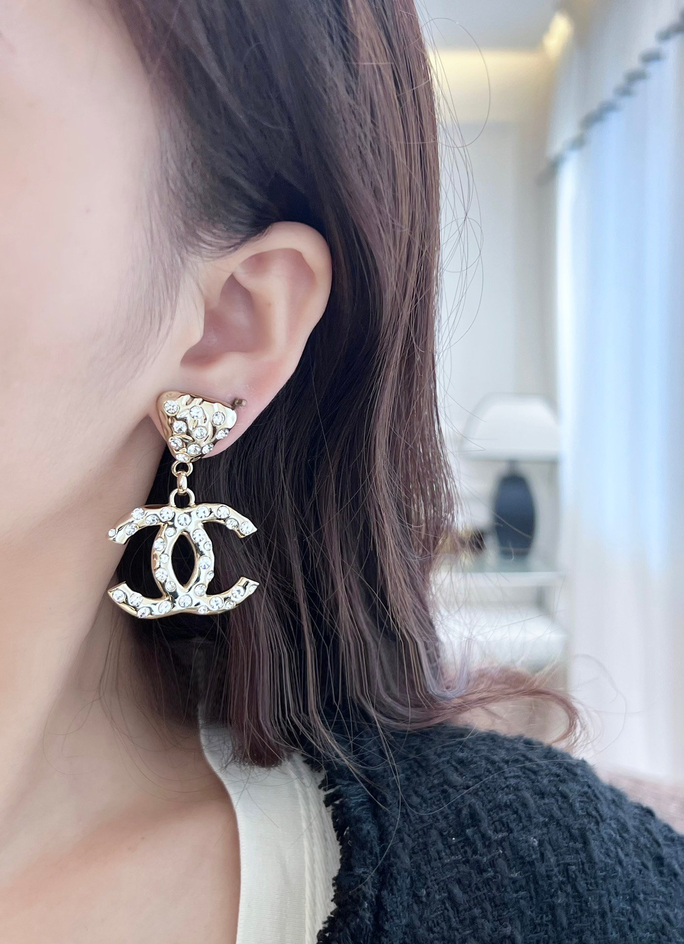Chanel C2 Double C Full Diamond Earnail Earrings - Image 5