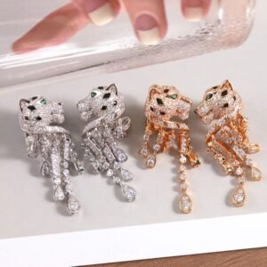 Cartier Jungle Series Full Diamond Leopard Tassel Earrings