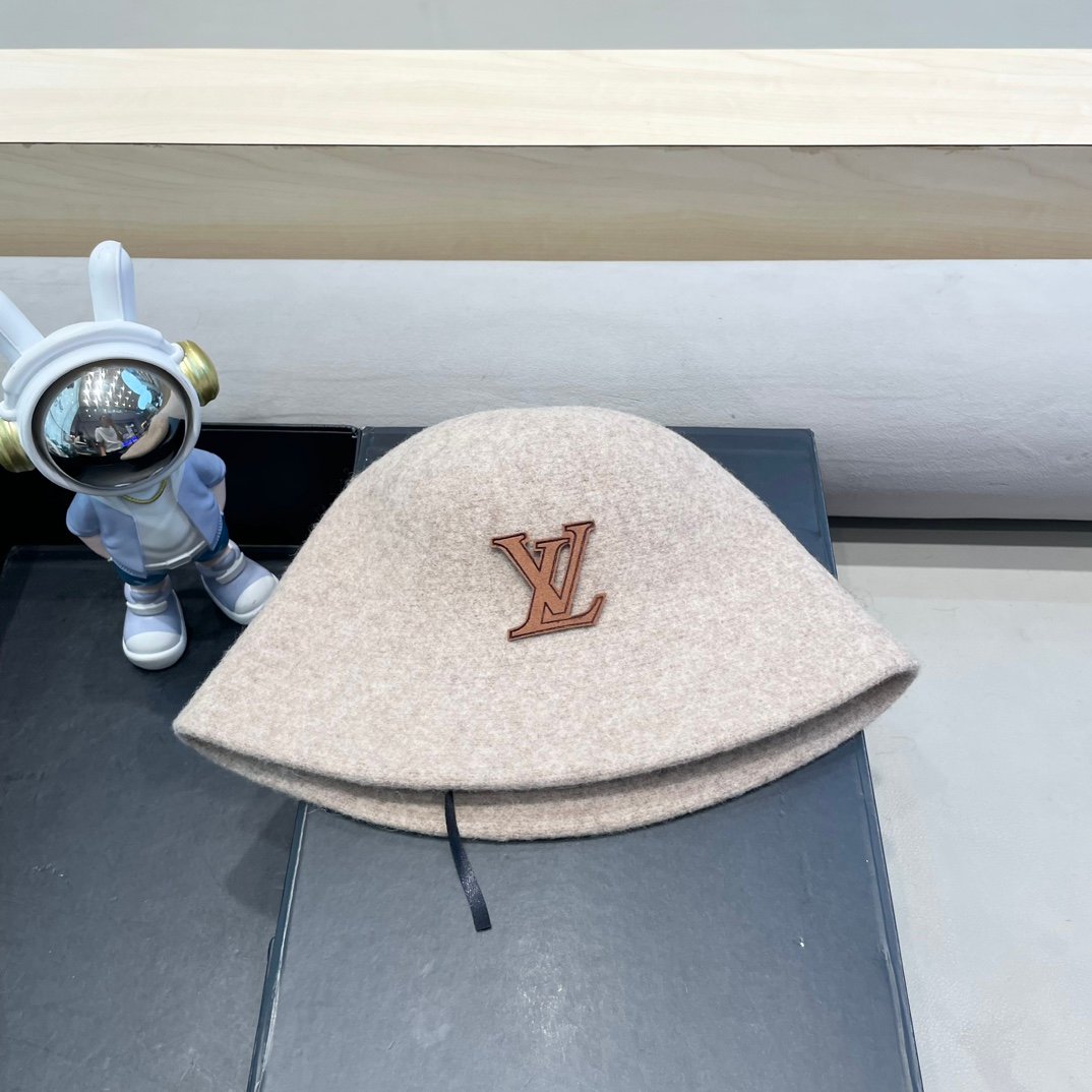 LV double sided wool artistic bucket cap