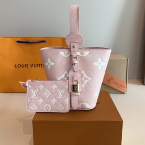 Louis Vuitton women's bag pink embossed cowhide all in BB bucket bag