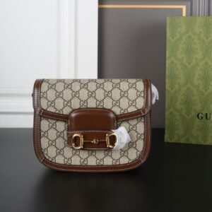 GUCCI 2025 new vintage canvas, leather patchwork, horseshoe buckle, single shoulder crossbody bag for women
