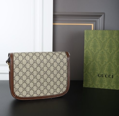GUCCI 2025 new vintage canvas, leather patchwork, horseshoe buckle, single shoulder crossbody bag for women - Image 6
