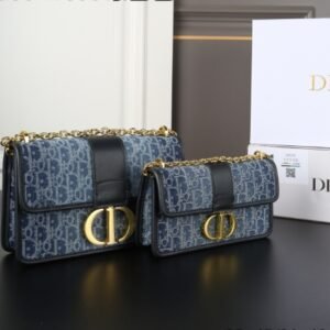 Dior women's bag 30 Montaigne Montaigne blue denim jacquard chain crossbody bag 2024 new item