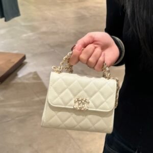 Chanel women's handbag Kelly hollow handle white embossed calf leather shoulder carrying crossbody bag