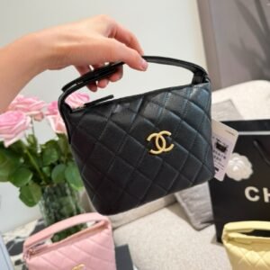 Chanel Black Gold Hobo Handheld Crossbody Chain Lunch Box Bag