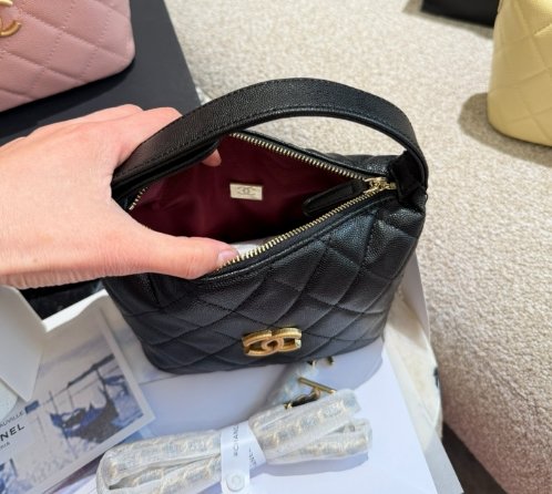 Chanel Black Gold Hobo Handheld Crossbody Chain Lunch Box Bag - Image 9