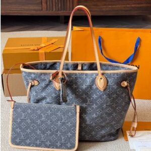 Louis Vuitton women's bag denim fabric NEVERFULL shopping bag