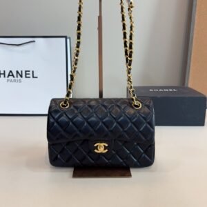 CHANEL CF black lychee leather large crossbody bag