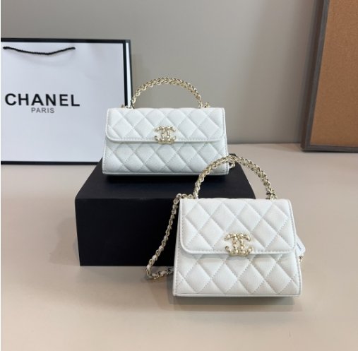 Chanel 23P women's bag Kelly hollow handle white embossed shoulder carrying crossbody bag