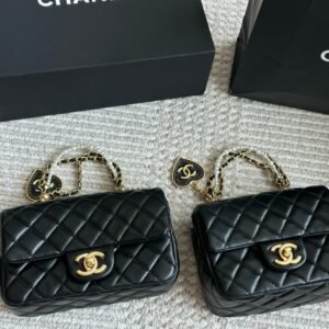 Chanel 25B Black Gold Lychee Leather Handle Large Mini CF Mini Crossbody Bag`