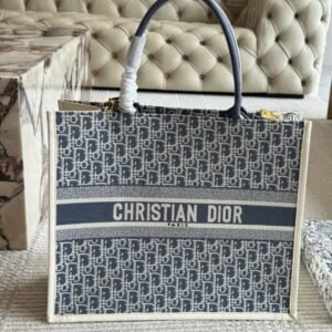 Dior 25 New Book Tote Blue Embroidered Handheld Shoulder Strap Tote Bag