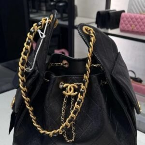 Chanel 25s women's bag black 25bag double C drawstring single shoulder armpit diagonal cross bag
