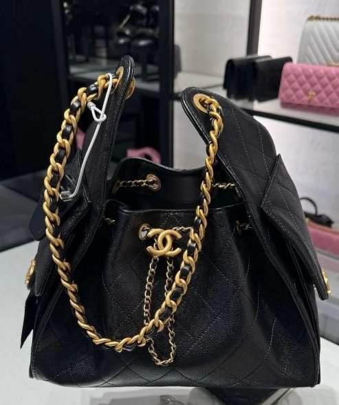 Chanel 25s women's bag black 25bag double C drawstring single shoulder armpit diagonal cross bag