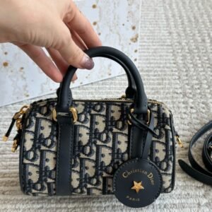 Dior Women's Winter New Collection Blue Oblique Printed Fabric Groove 20 Handbag