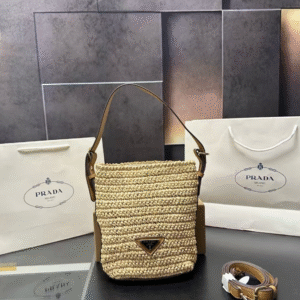 Prada Women's Raffia Crochet Soft Bucket Bag