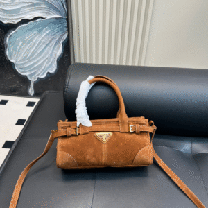 Prada Women's Metal Logo Medium Suede Cow Leather Handbag