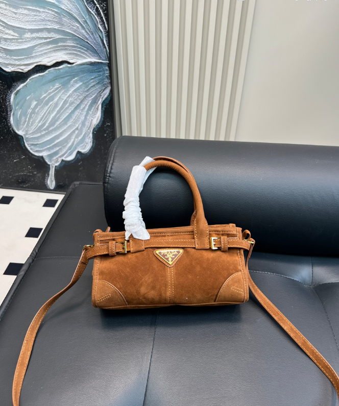 Prada Women's Metal Logo Medium Suede Cow Leather Handbag