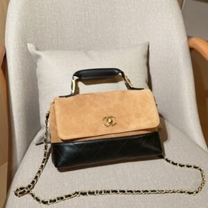2025 new suede frosted cowhide color blocked CF mouth cover bag diamond grid chain bag fashionable diagonal cross shoulder handbag
