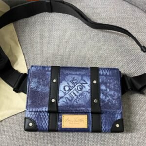 Louis Vuitton discontinued blue denim men's messenger bag waist bag