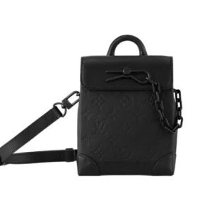 Louis Vuitton 23 new men's mini black canvas bag with leather flap and magnetic buckle crossbody bag